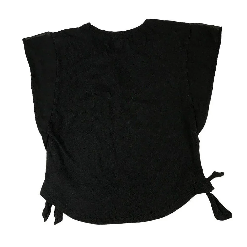 12 Justice Gir's Black Tshirt Heart Flowers Tie Sides Boho Look